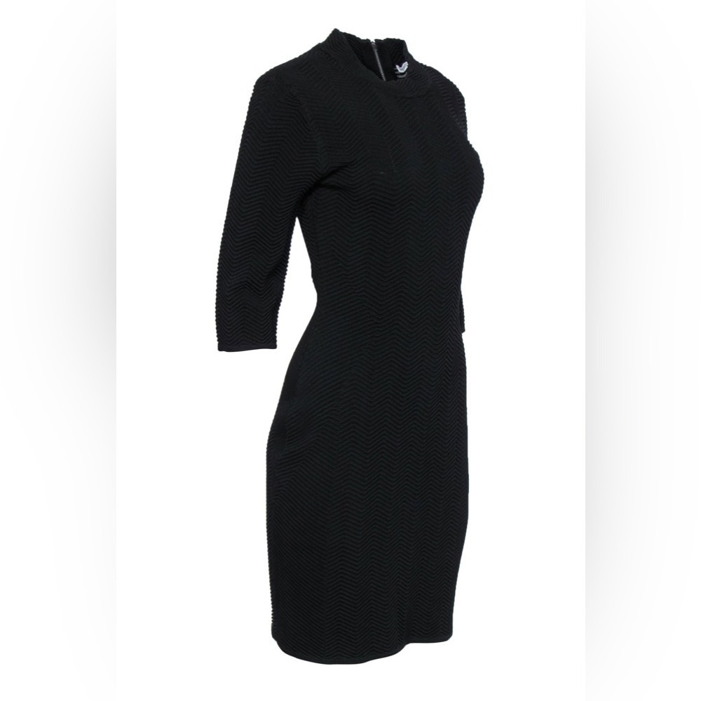 Rebecca Minkoff Black Stretch Textured Zig-Zag Ribbed Bodycon Dress Size M - Picture 11 of 12